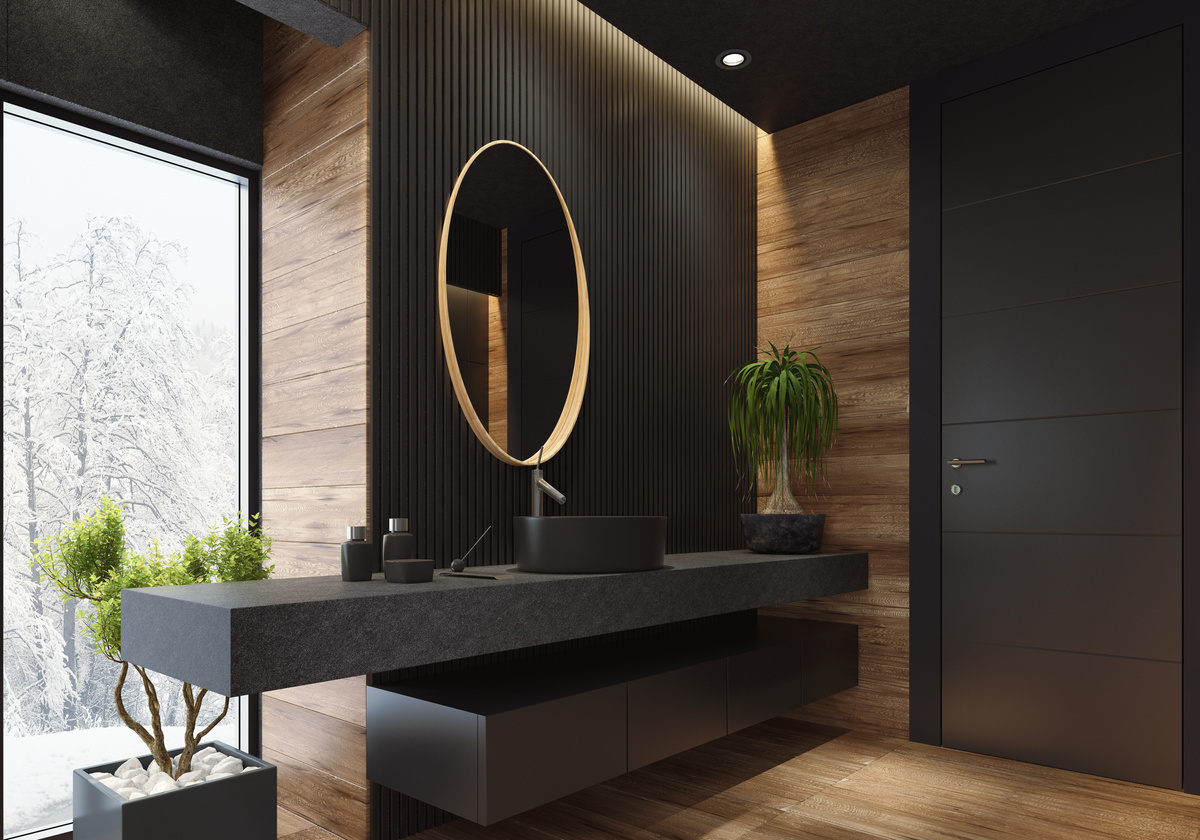 Luxury villa minimalist black bathroom